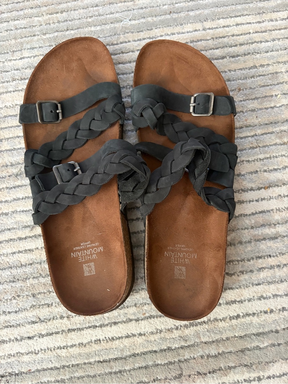White Mountain Black Braided Leather Slide Sandals